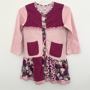 Naartjie Kids Soft Pink Jacket Mixed Print Patchwork size 7 Crochet Edge Boho
